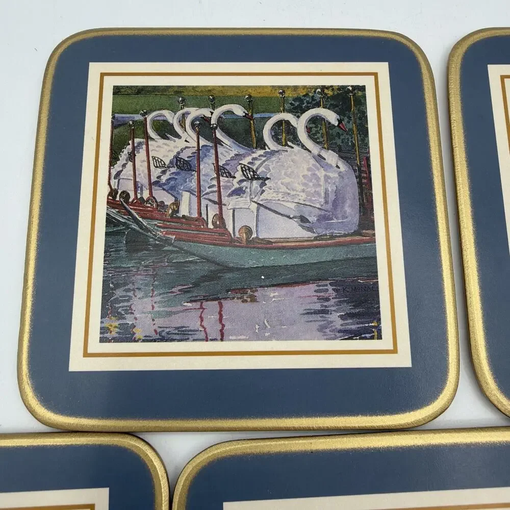 5 VTG Pimpernell Cottagecore Coasters Cork Backed BOSTON Ducks Swans Drinks